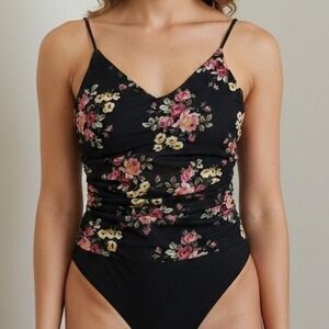 Lulus Black Mesh Rose Print Bodysuit | Size Small | NWT
